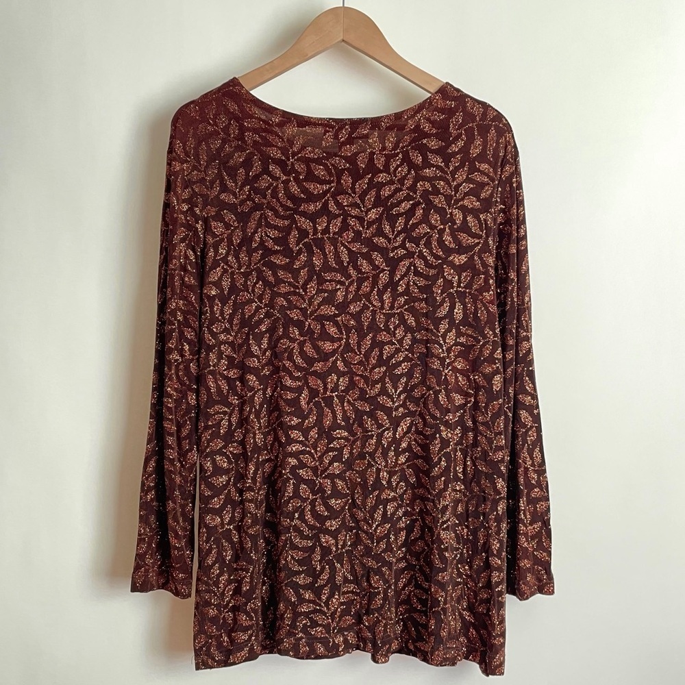 Vintage August Max Brown & Gold Leaf Patterned Long Sleeve Blouse Size 18W - Picture 9 of 14